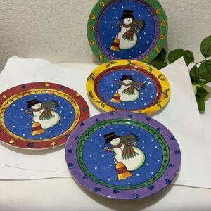 Set 4 Salad Dessert Plates Sango Sweet Shoppe Sue Zipkin Christmas Snowman A13